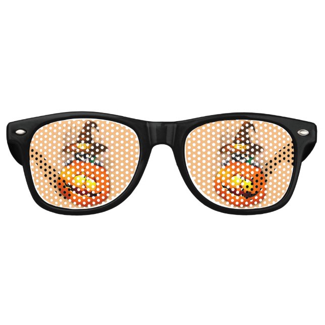 Halloween Niedlich Kitty Hexe und Kürbisfreund Partybrille (Vorderseite)