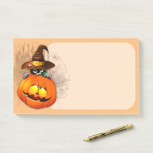 Halloween Niedlich Kitty Hexe und Kürbisfreund Post-it Klebezettel (Auf Schreibtisch)