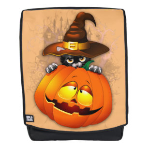 Halloween Niedlich Kitty Hexe und Kürbisfreund Rucksack