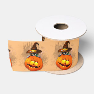 Halloween Niedlich Kitty Hexe und Kürbisfreund Satinband