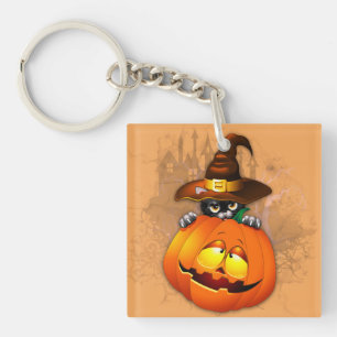 Halloween Niedlich Kitty Hexe und Kürbisfreund Schlüsselanhänger