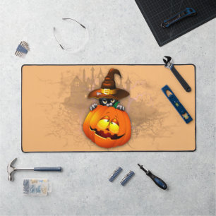 Halloween Niedlich Kitty Hexe und Kürbisfreund Schreibtischunterlage