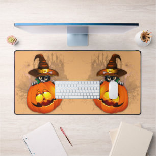 Halloween Niedlich Kitty Hexe und Kürbisfreund Schreibtischunterlage