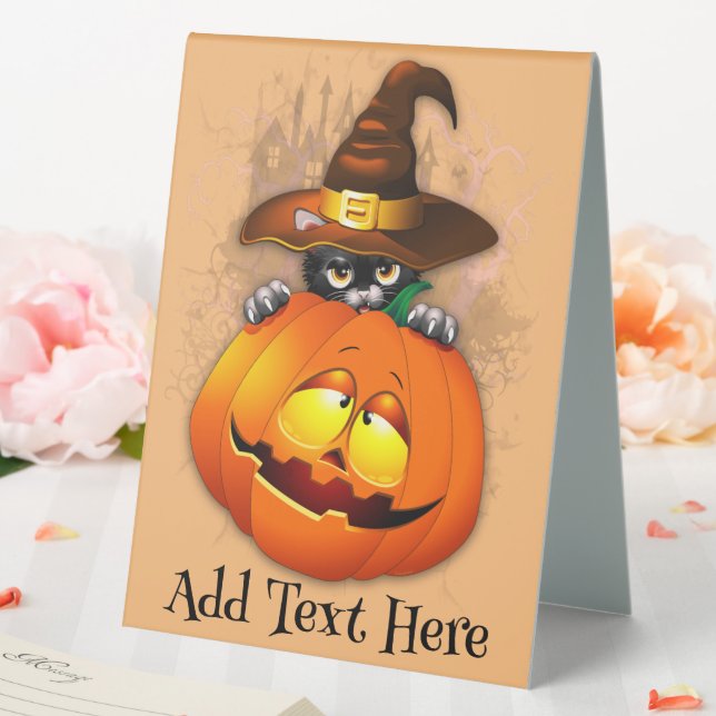 Halloween Niedlich Kitty Hexe und Kürbisfreund Tischaufsteller (In Situ (Hochzeit))