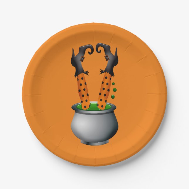 Halloween niedlich lustige Hexe schwarz und orange Pappteller (Vorderseite)