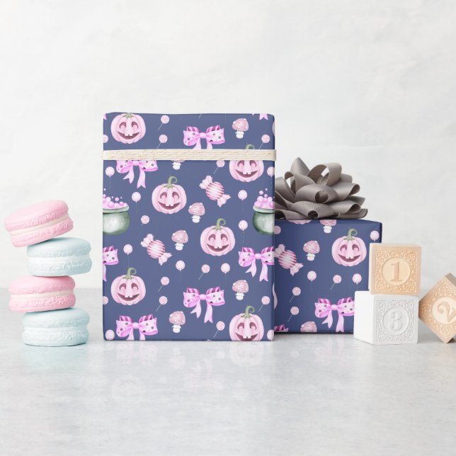 Halloween Niedlich Pink Pumpkins Pattern Geschenkpapier (Babyparty)