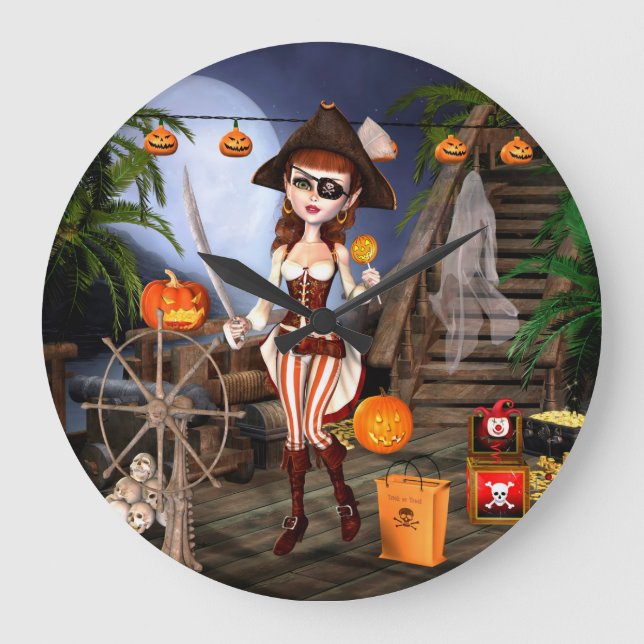 Halloween Niedlich Pirate Girl Wall Uhr (Vorderseite)