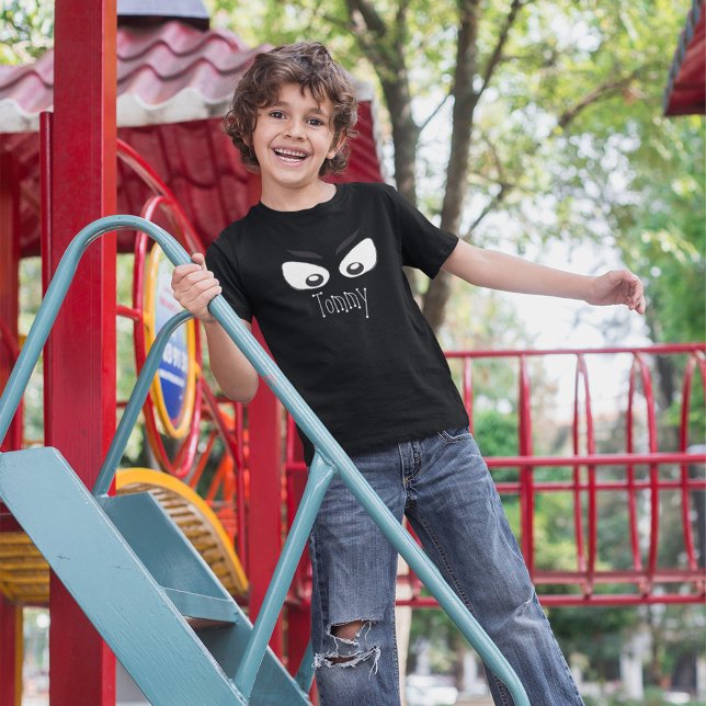 Halloween Niedlich Schwarz und Weiß T-Shirt (Halloween spooky eyes personalized Kids t shirt.)