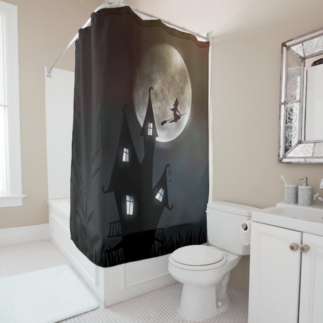 Halloween Niedlich Spooky Whimsical Black Hexe Duschvorhang (Beispiel)