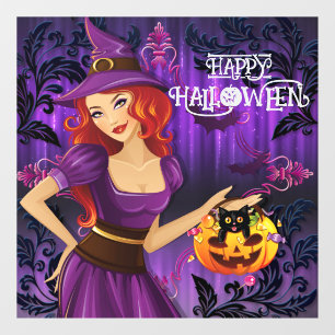 Halloween Niedlich Spooky Whimsical Hexe Lila Fensteraufkleber