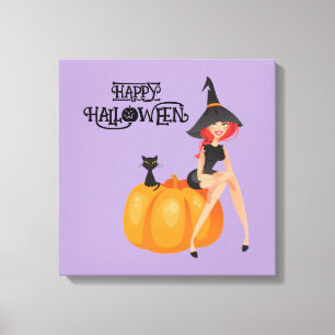 Halloween Niedlich Spooky Whimsical Hexe Lila Leinwanddruck