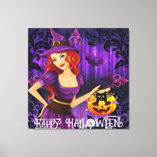 Halloween Niedlich Spooky Whimsical Hexe Lila Leinwanddruck
