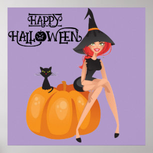 Halloween Niedlich Spooky Whimsical Hexe Lila Poster