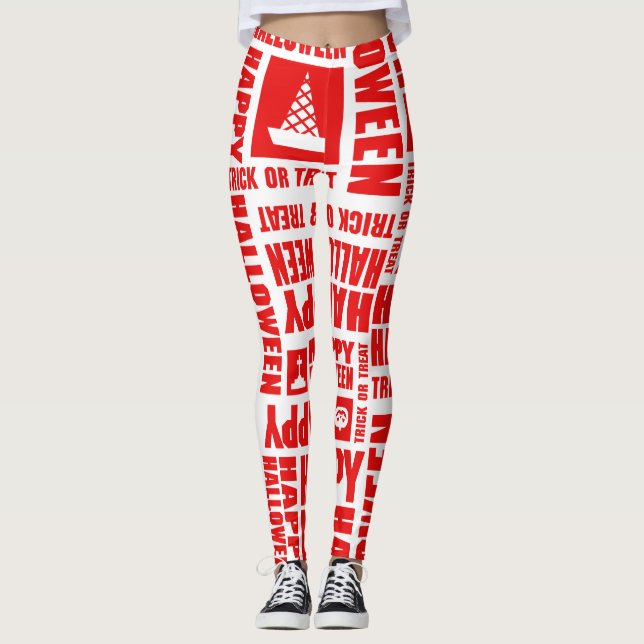 Halloween Niedlich Spooky Whimsical Red Pattern Leggings (Vorderseite)