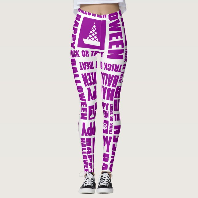 Halloween Niedlich Spooky Whimsisches Lila Muster Leggings (Vorderseite)