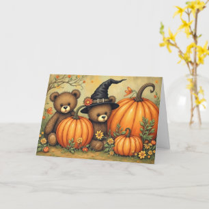 Halloween Niedlich Teddy Bars Folk Art Puimpkin Karte