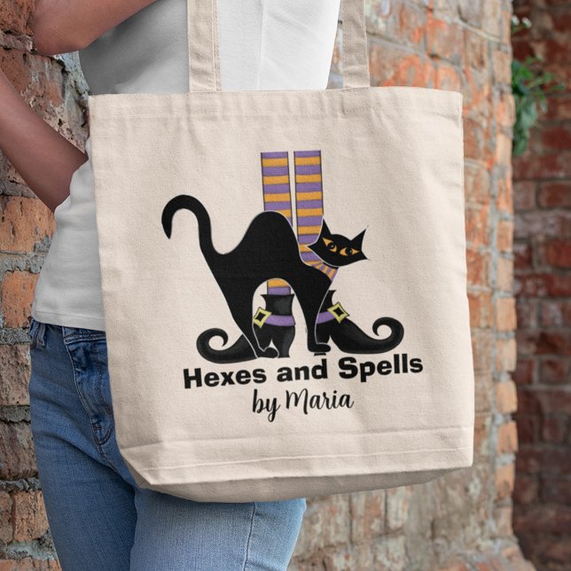 Halloween Niedlich Trick oder behandeln Whimsikkat Tragetasche (Cute whimsical black cat Halloween tote bag featuring a playful trick or treat design perfect for fa)