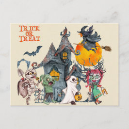 Halloween Niedlich Trick oder Kreaturen behandeln Postkarte