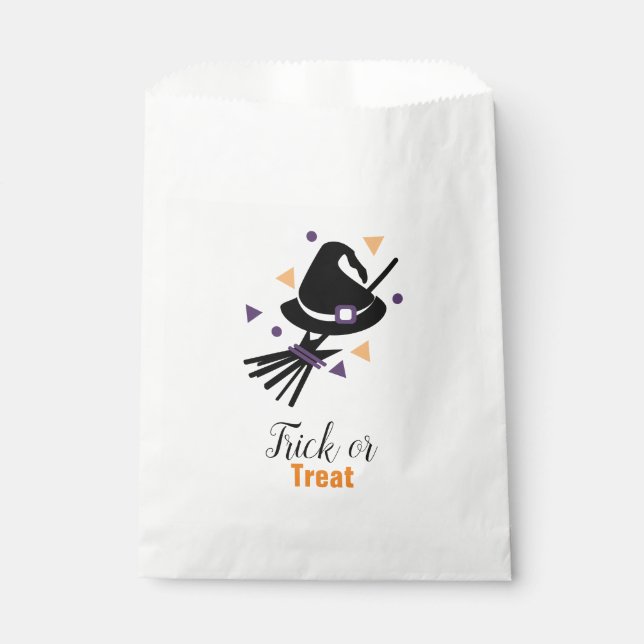Halloween Niedlich Witch Hat & Broom Confetti Geschenktütchen (Vorderseite)