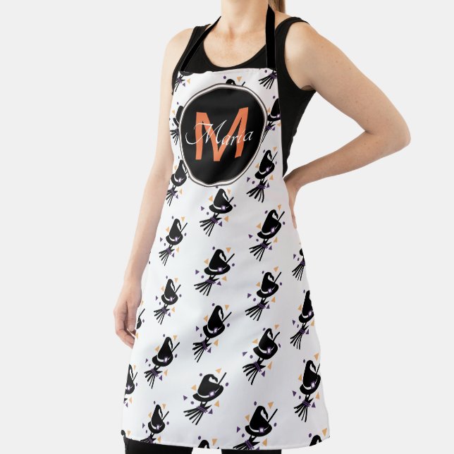 Halloween Niedlich Witz Orange Black Monogram Schürze (InSitu)