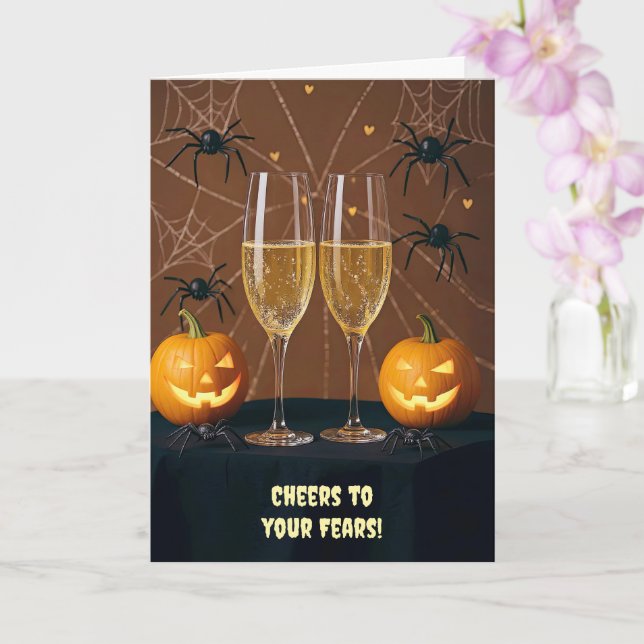 Halloween Niedliche Champagnerspinnen Karte (Orchidee)