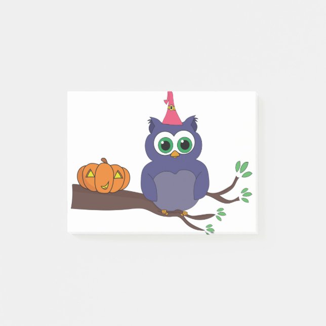 Halloween-Niedliche Eule und ein Kürbis Post-it Klebezettel (Vorderseite)