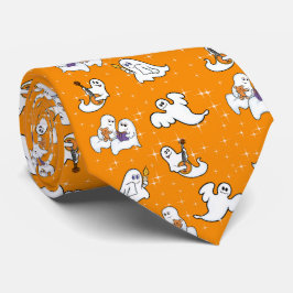Halloween niedliche Geister auf orangefarbenem Hin Krawatte