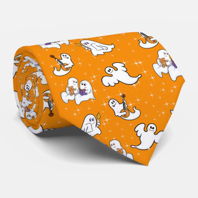 Halloween niedliche Geister auf orangefarbenem Hin Krawatte (Gerollt)