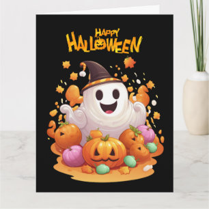 Halloween: Niedliche Geister und Pumpkin-Familie Karte