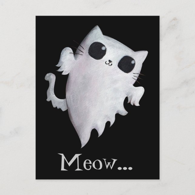 Halloween-niedliche Geisterkatze Postkarte (Vorderseite)
