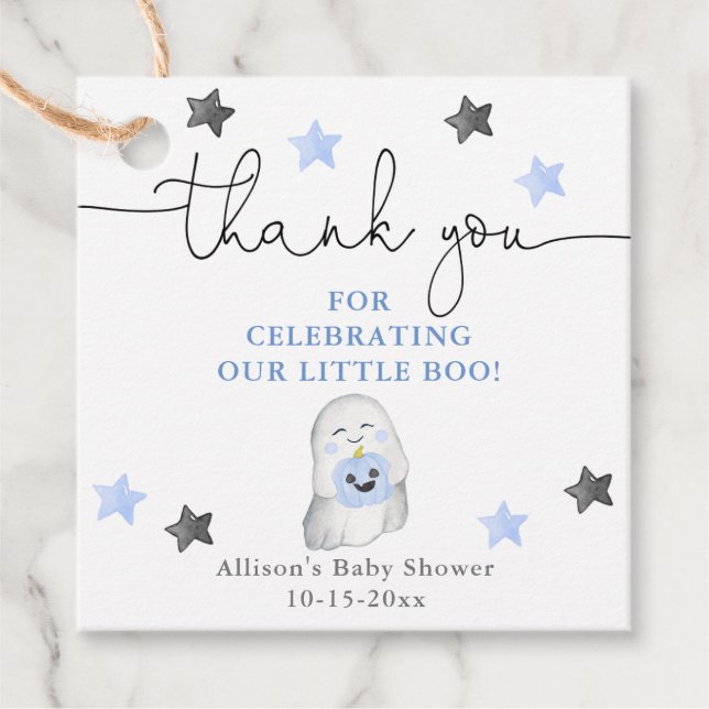 Halloween niedliche Ghost-Blues-Babydusche Geschenkanhänger (Vorderseite)
