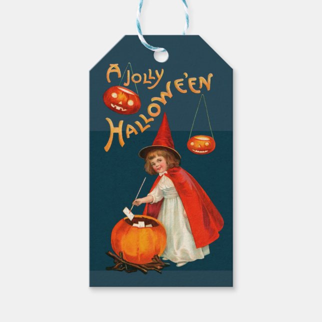 Halloween Niedliche Hexe CC1238 Clapsaddle Geschenkanhänger (Vorderseite)