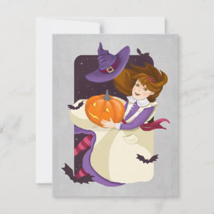 Halloween Niedliche Hexe mit Pumpkin Note Card Mitteilungskarte