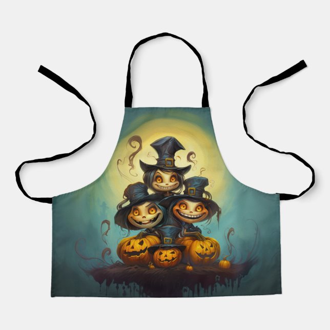 Halloween-niedliche Hexen und Kürbisse Schürze (Vorderseite)