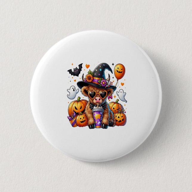 Halloween Niedliche Highland Cow Button (Vorderseite)