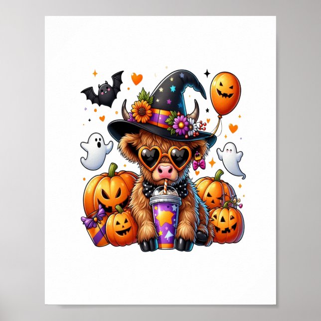 Halloween Niedliche Highland Cow Poster (Vorne)