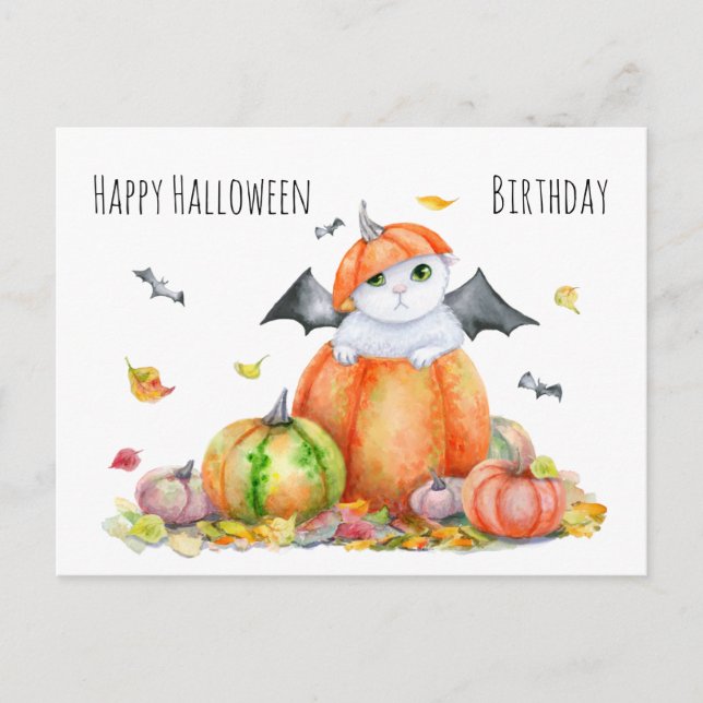 Halloween-Niedliche Katze in der Kürbismerkarte Postkarte (Vorderseite)