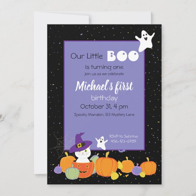 Halloween Niedliche Katze in Einladung von Hexenhu (Vorderseite)