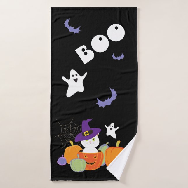 Halloween Niedliche Katze in Hexenhut Badhandtuch Set (Badehandtuch)