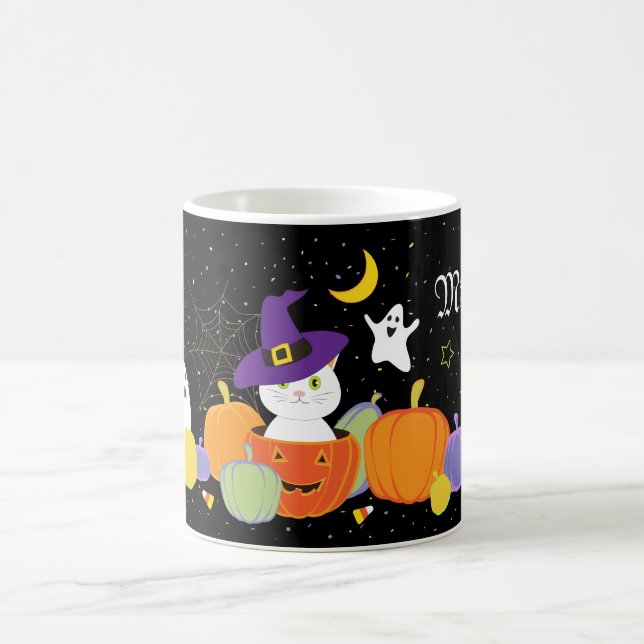 Halloween Niedliche Katze in Hexenhut Kaffeetasse (Mittel)