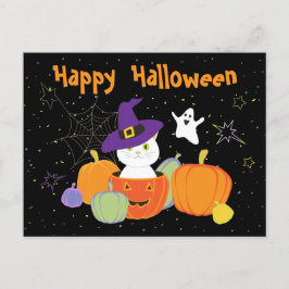 Halloween Niedliche Katze in Hexenhut Postkarte