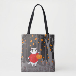 Halloween Niedliche Katze und Kürbislaterne Tasche