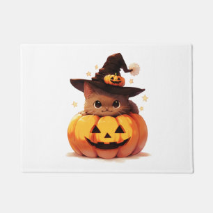 Halloween niedliche Kawaii-Katze mit Hut und Kürbi Fußmatte