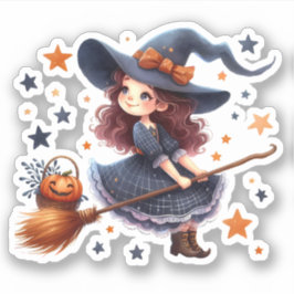 Halloween - Niedliche Kleine Hexe und ihr Zimmer Aufkleber