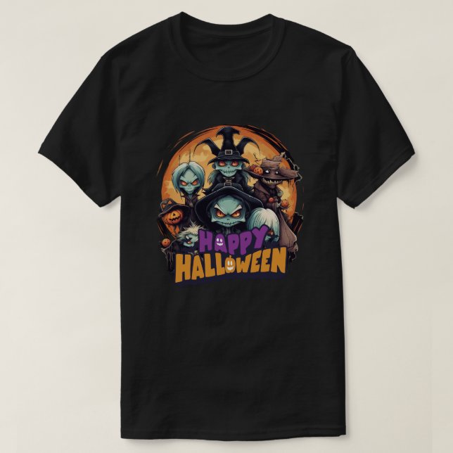 Halloween Niedliche Monstergruppe mit Hexen T-Shirt (Design vorne)