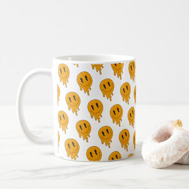 Halloween Niedliche Orangengeister 👻 weißes BG Kaffeetasse (Mit Donut)