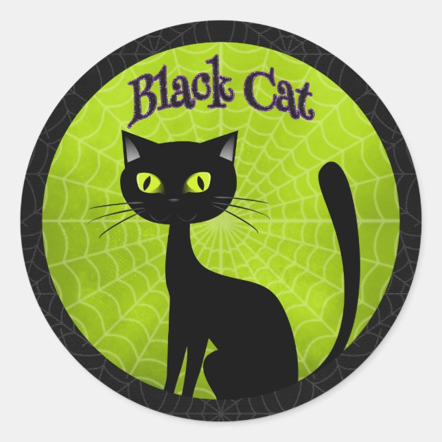 Halloween - Niedliche Schwarze Katze Runder Aufkleber (Vorderseite)