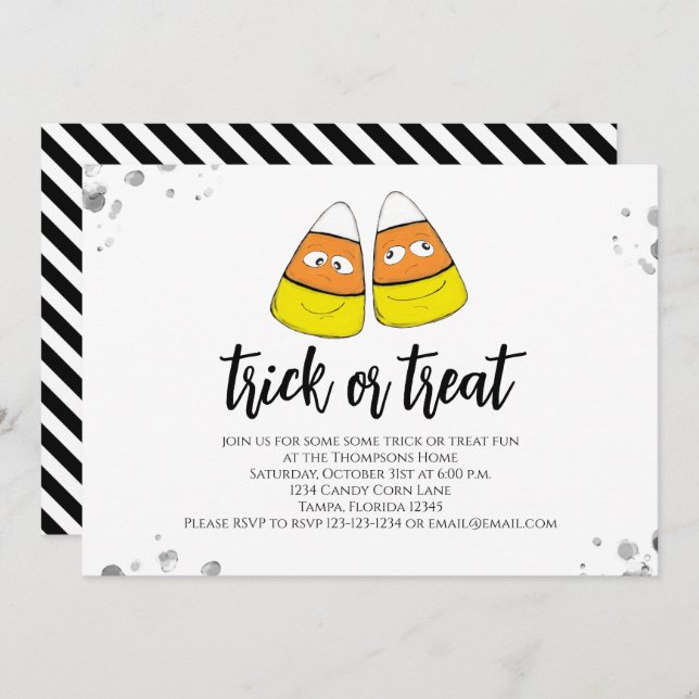Halloween Niedlicher Candy Corn Trick oder Trete Einladung (Vorne/Hinten)