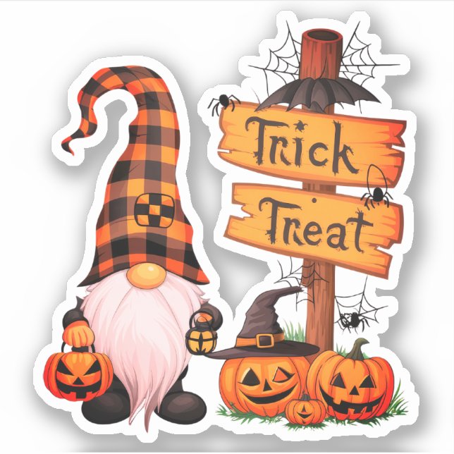Halloween-Niedlicher Gnome und Kürbiskleber Aufkleber (Vorderseite)