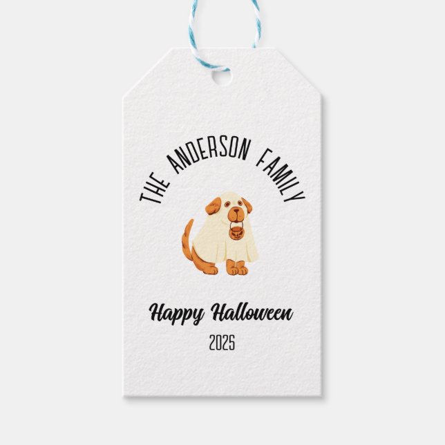 Halloween Niedlicher Hundeghost Kostüm Personalisi Geschenkanhänger (Vorderseite)